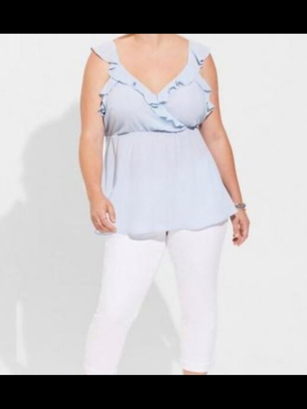 torrid Light Blue Ruffle V-Neck Tank - Picture 2 of 5